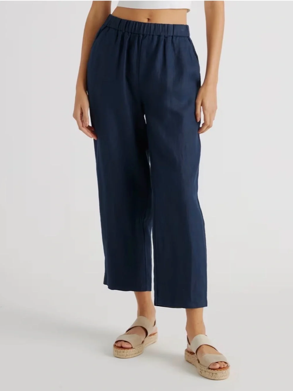 Quince 100% European Linen Pants, M, Deep Navy color